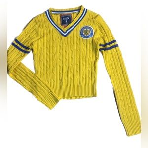 EUC Edden Sigma Gamma Rho Collegiate Sweater Sorority Royal Blue and Gold Sz L